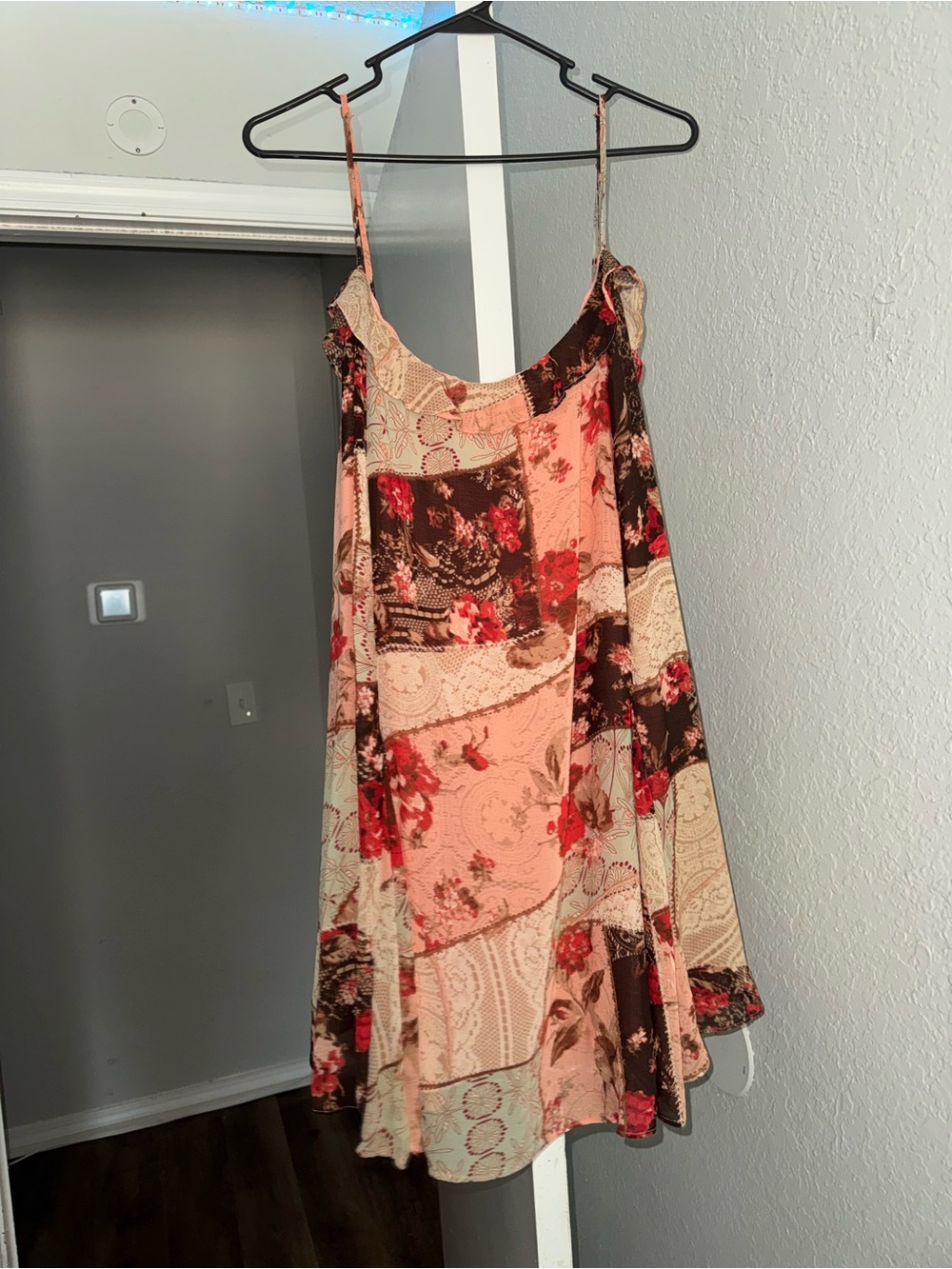 Urban Outfitters Peach and Brown Floral Patchwork Mini Dress